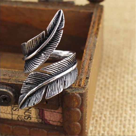 Feather 925 sterling silver unisex ring - Picture 3 of 5